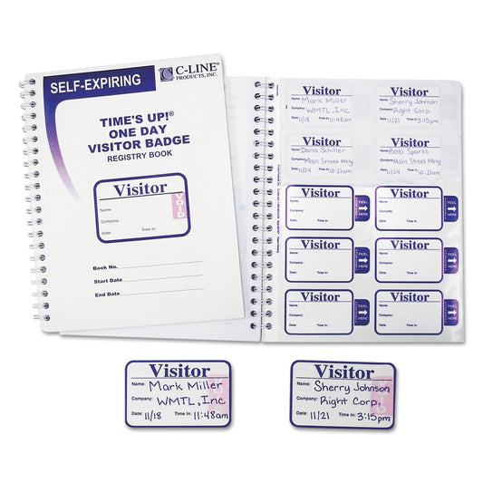 C-Line Time's Up Self-Expiring Visitor Badges with Registry Log, 3 x 2, White, 150 Badges/Box (97009)