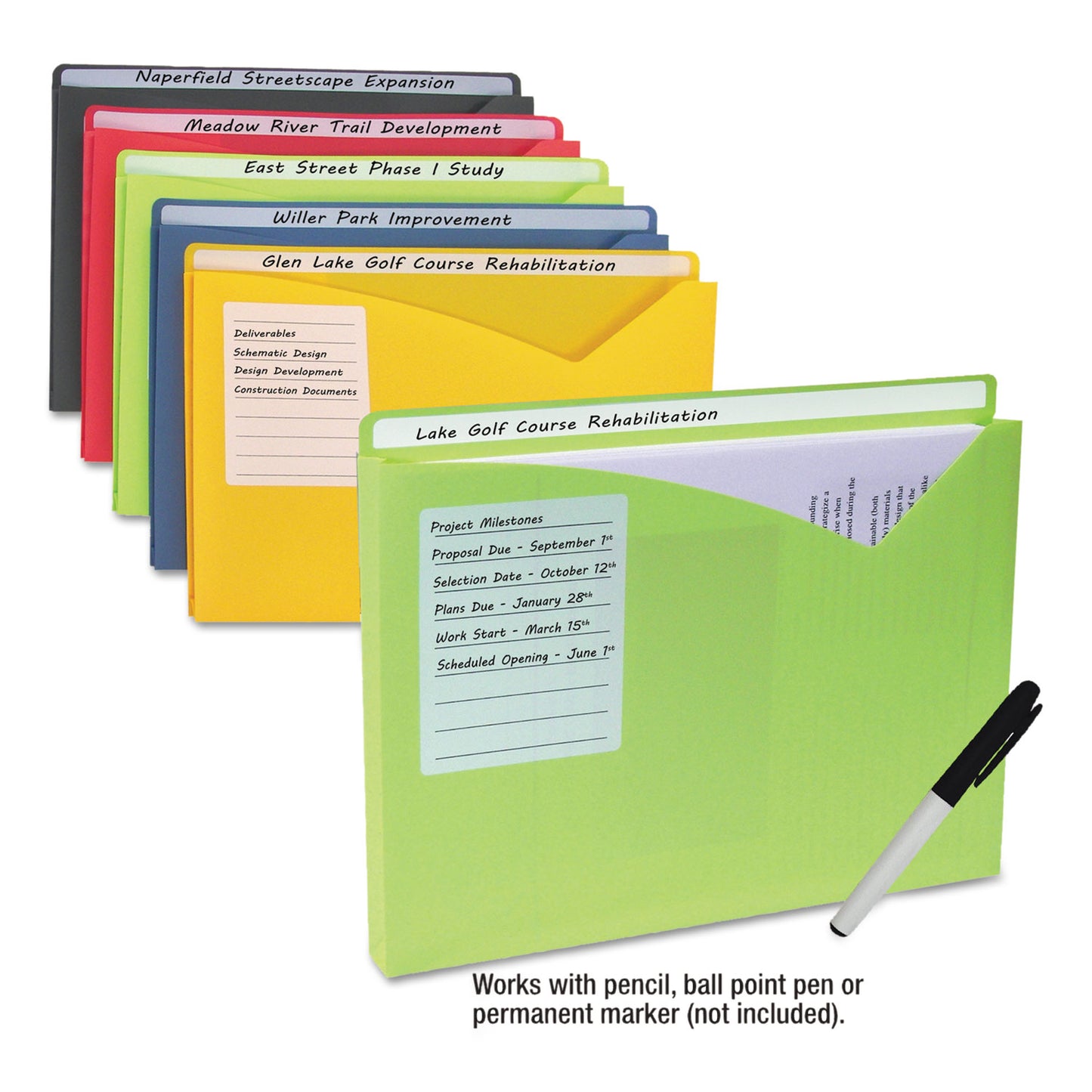 C-Line Write-On Poly File Jackets, Straight Tab, Letter Size, Assorted Colors, 10/Pack (63160)