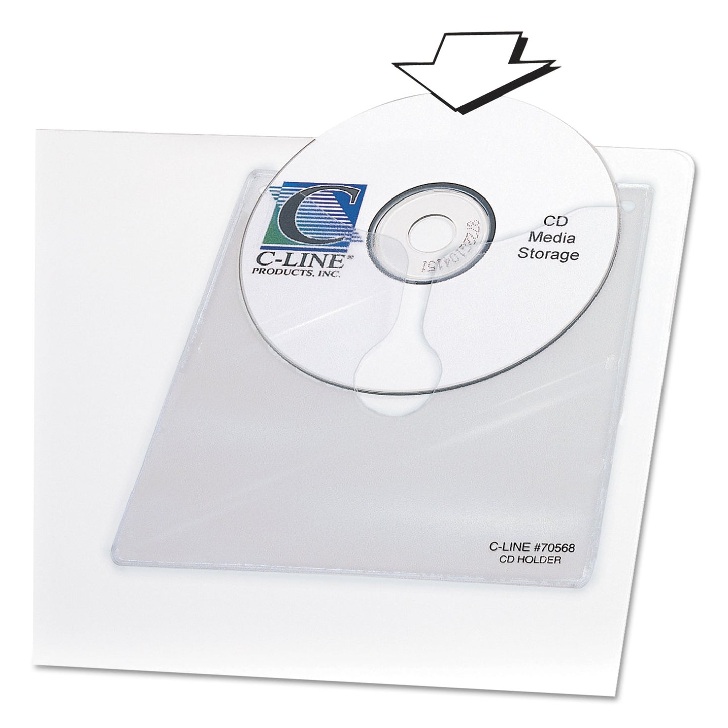 C-Line Self-Adhesive CD Holder, 1 Disc Capacity, Clear, 10/Pack (70568)