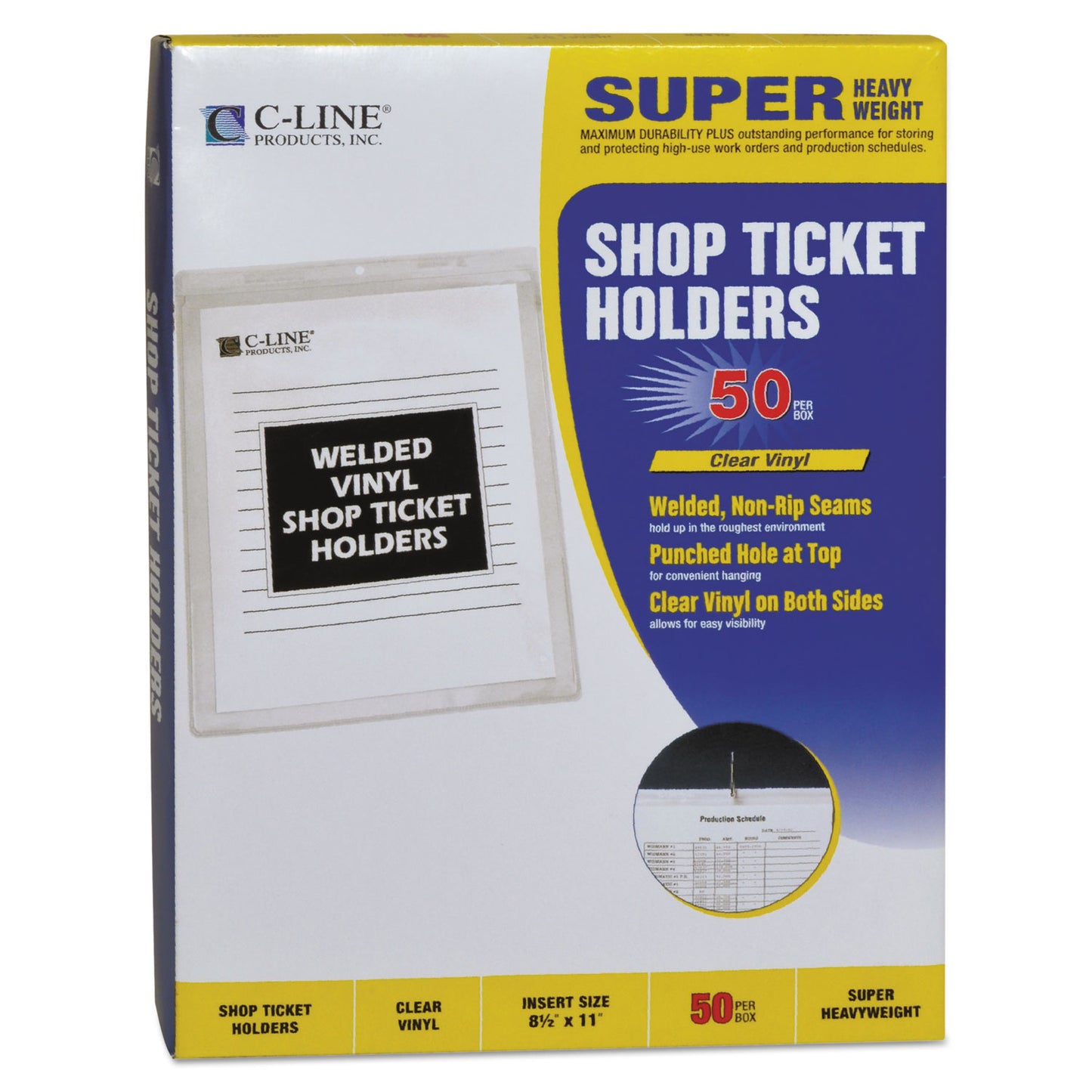 C-Line Clear Vinyl Shop Ticket Holders, Both Sides Clear, 15 Sheets, 8.5 x 11, 50/Box (80911)