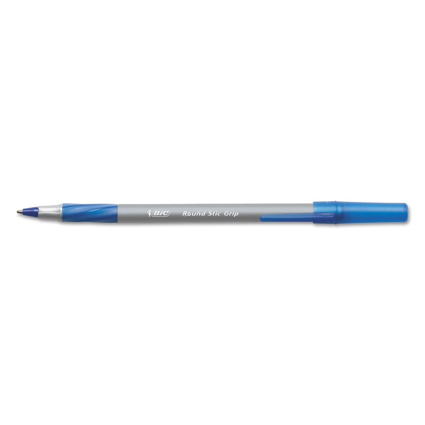 BIC Round Stic Grip Xtra Comfort Ballpoint Pen Value Pack, Easy-Glide, Stick, Medium 1.2 mm, Blue Ink, Gray/Blue Barrel, 36/Pack (GSMG361BE)