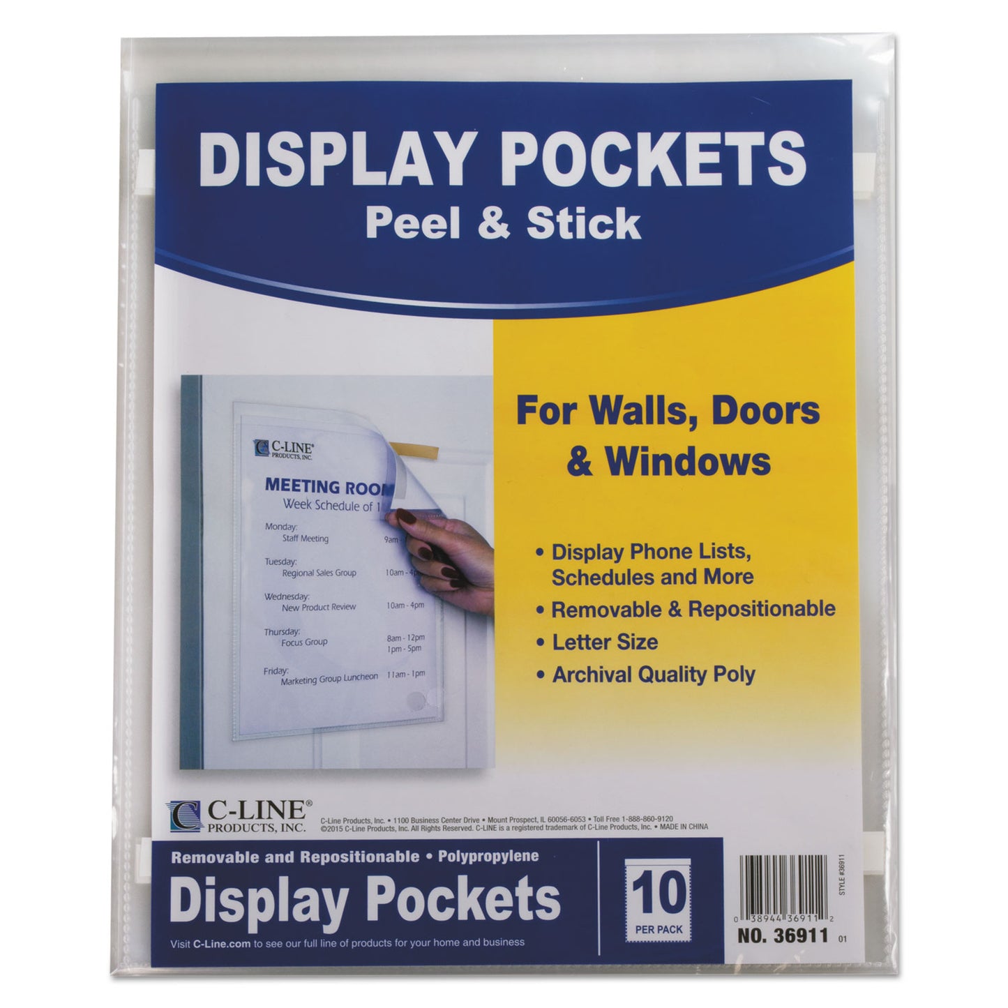 C-Line Display Pockets, 8.5 x 11, Polypropylene, 10/Pack (36911)