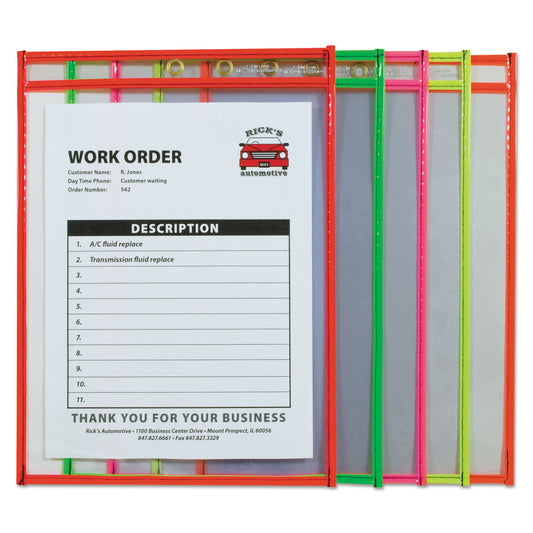 C-Line Stitched Shop Ticket Holders, Neon, Assorted 5 Colors, 75", 9 x 12, 25/BX (43910)