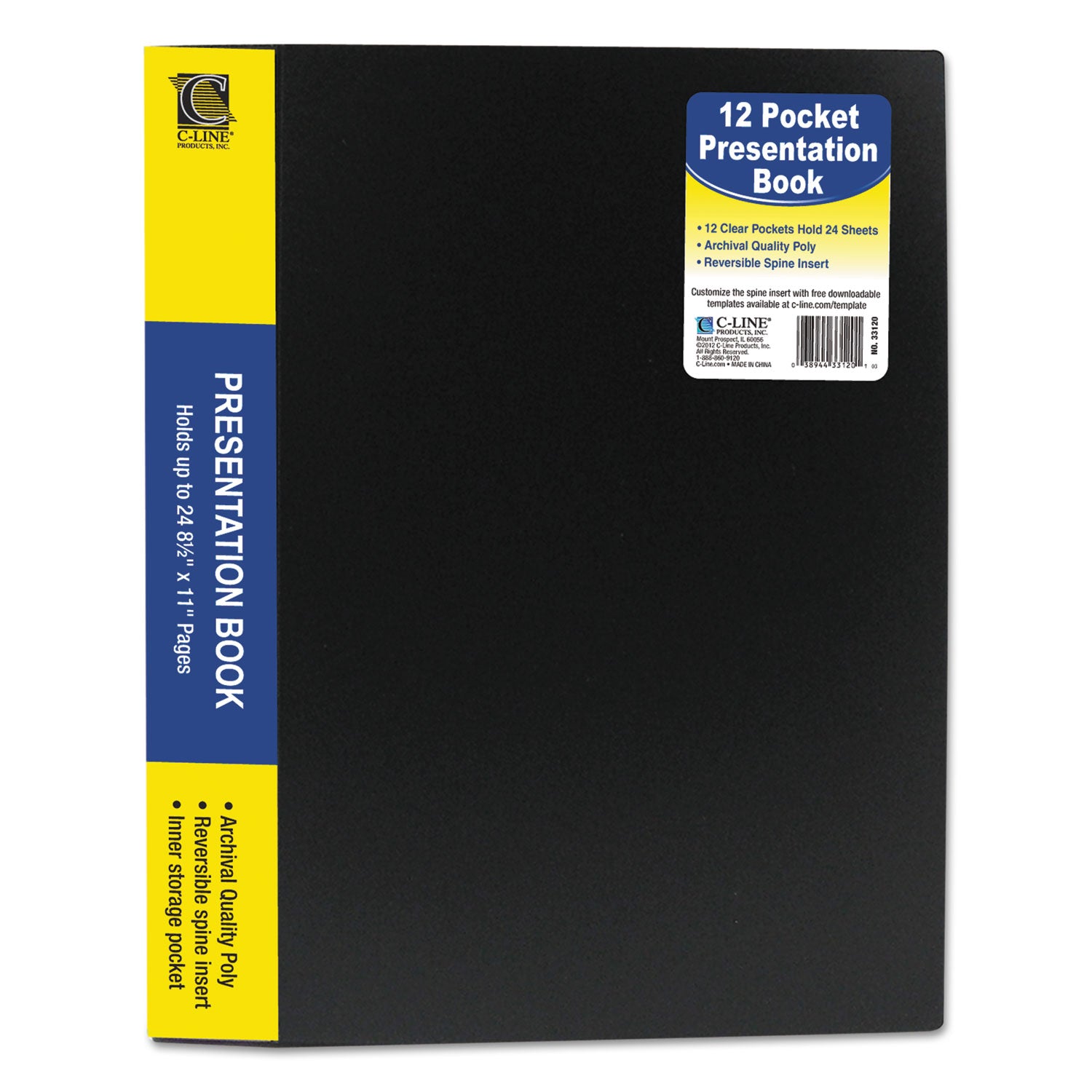 C-Line Bound Sheet Protector Presentation Book, 12 Letter-Size Sleeves, Black (33120)