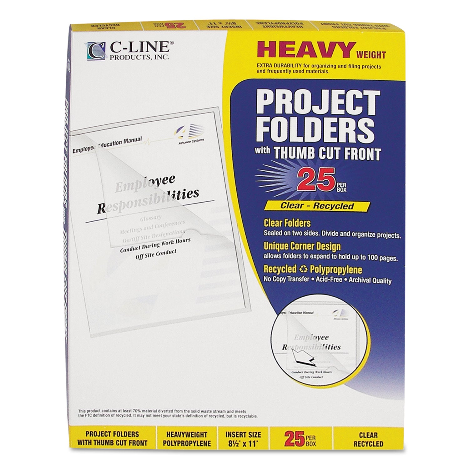 C-Line Poly Project Folders, Letter Size, Clear, 25/Box (62127)