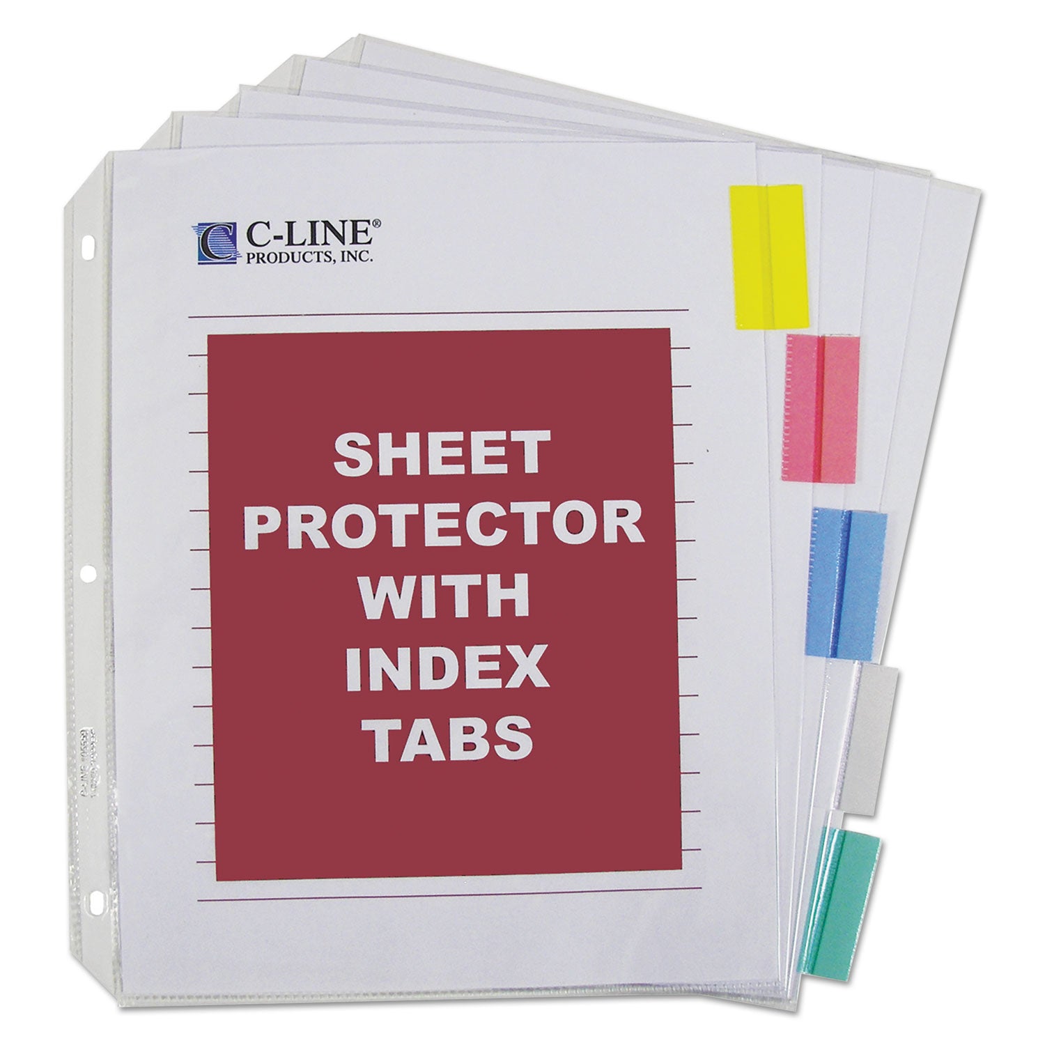 C-Line Sheet Protectors with Index Tabs, Assorted Color Tabs, 2", 11 x 8.5, 5/Set (05550)