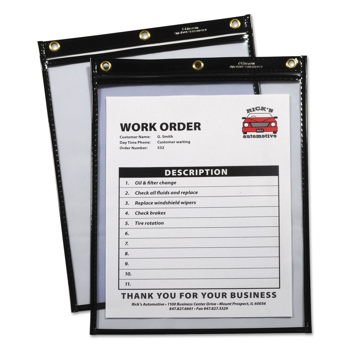 C-Line Heavy-Duty Super Heavyweight Plus Stitched Shop Ticket Holders, Clear/Black, 9 x 12, 15/Box (50912)