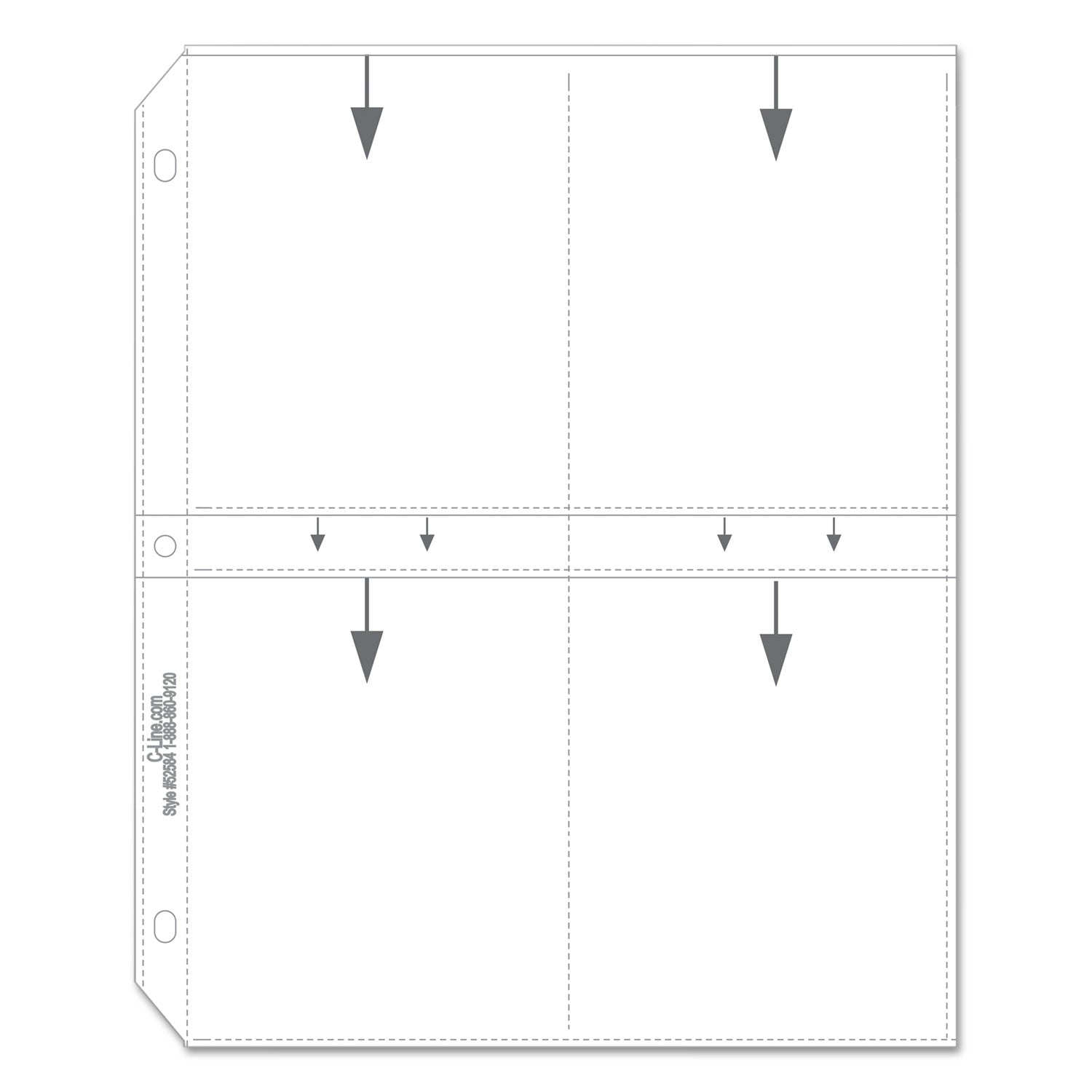 C-Line Clear Photo Pages for Eight 3.5 x 5 Photos, 3-Hole Punched, 11.25 x 8.13, 50/Box (52584)