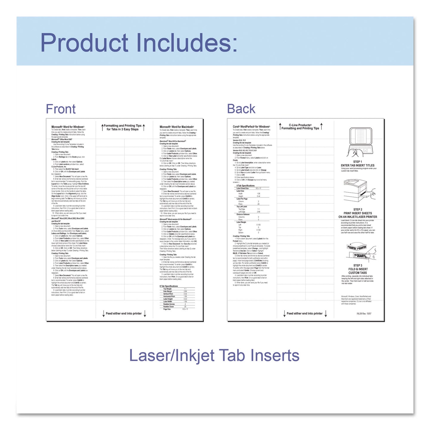 C-Line Sheet Protectors with Index Tabs, Assorted Color Tabs, 2", 11 x 8.5, 8/Set (05580)