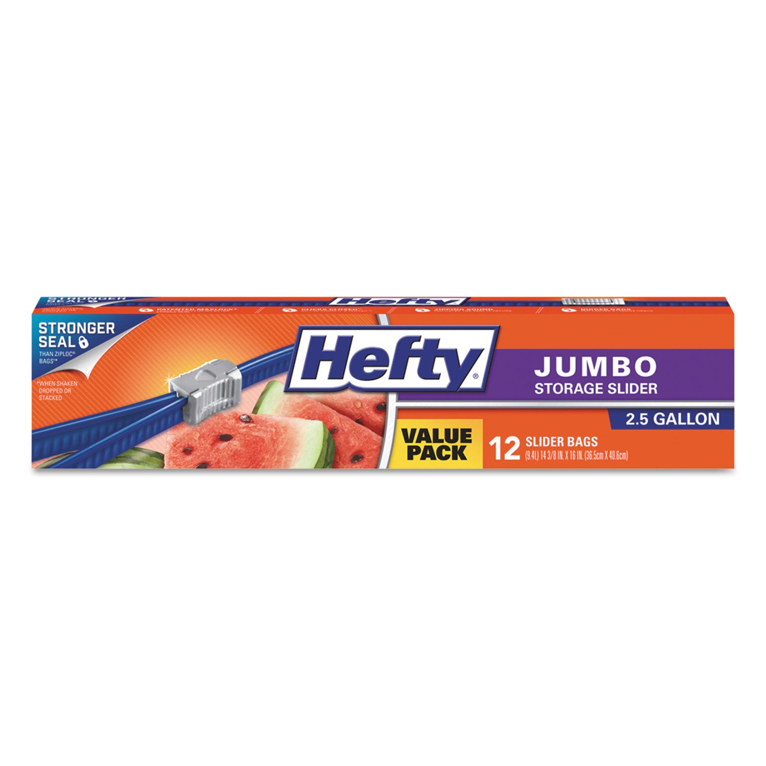 Hefty Slider Food Storage Bags, Jumbo, 14.38" x 9", Clear, 12 Bags/Box, 9 Boxes/Carton (R83812CT)