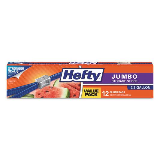 Hefty Slider Food Storage Bags, Jumbo, 14.38" x 9", Clear, 12 Bags/Box, 9 Boxes/Carton (R83812CT)