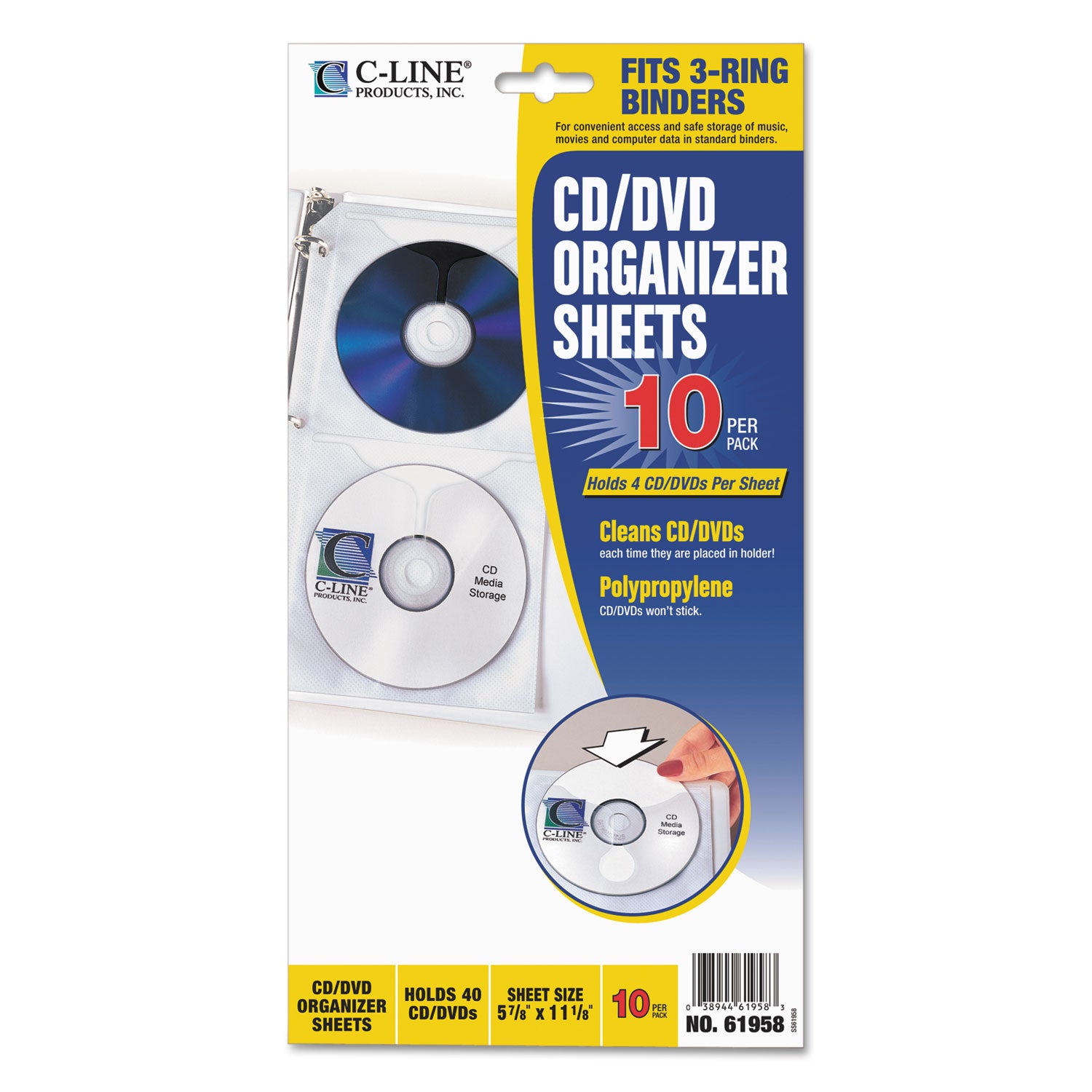 C-Line Deluxe CD Ring Binder Storage Pages, Standard, 4 Disc Capacity, Clear/White, 10/Pack (61958)