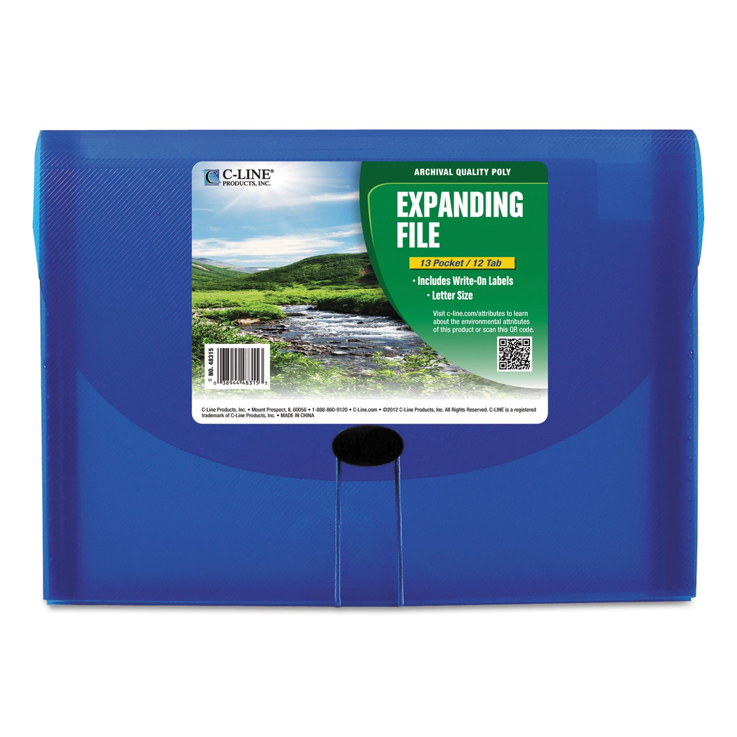 C-Line Expanding Files, 1.63" Expansion, 13 Sections, Cord/Hook Closure, 1/6-Cut Tabs, Letter Size, Blue (48315)