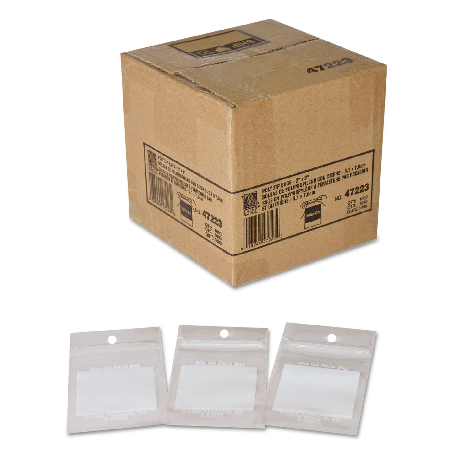 C-Line Write-On Poly Bags, 2 mil, 2" x 3", Clear, 1,000/Carton (47223)