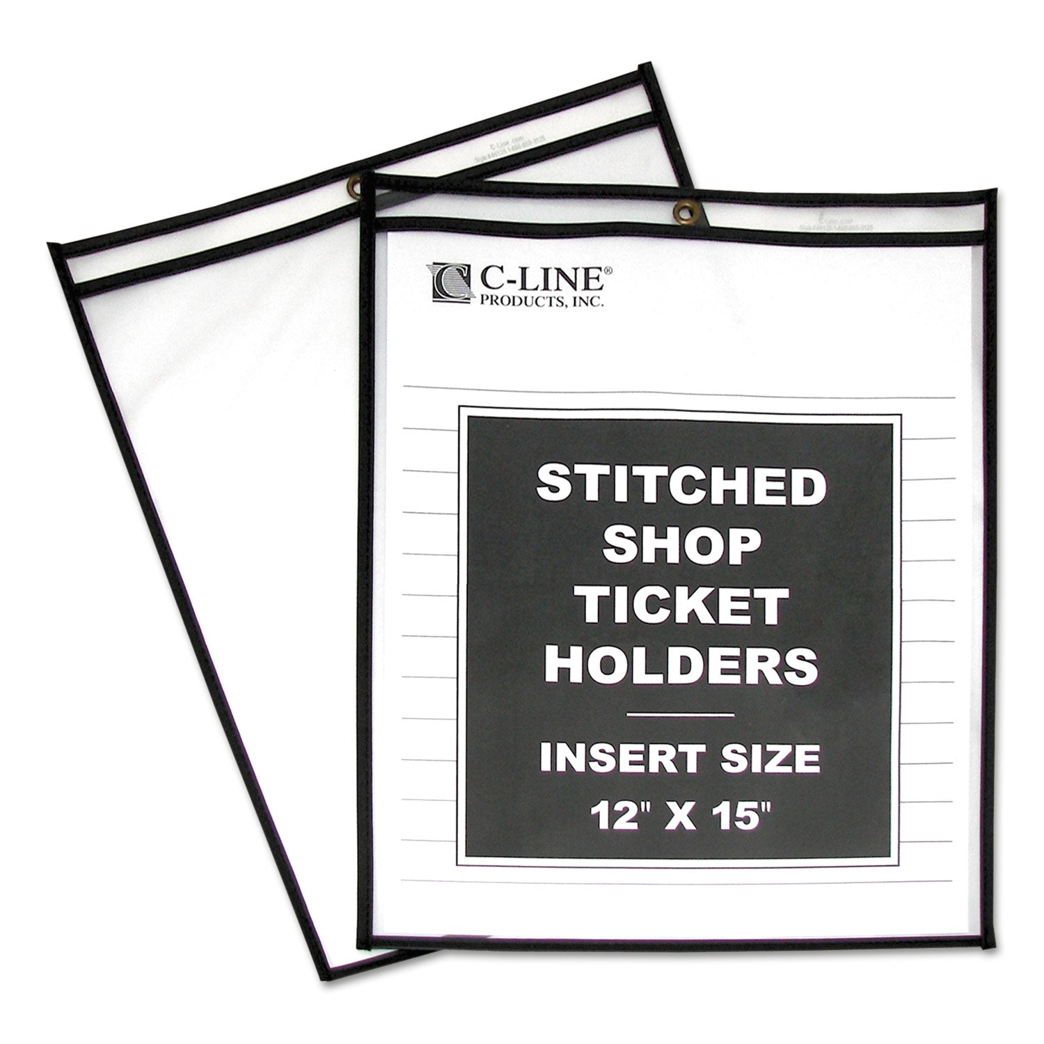 C-Line Shop Ticket Holders, Stitched, Both Sides Clear, 75", 12 x 15, 25/BX (46125)