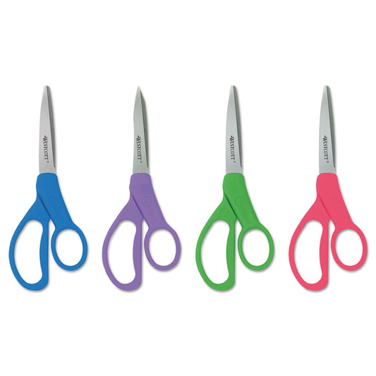 Westcott Student Scissors with Antimicrobial Protection, Pointed Tip, 7" Long, 3" Cut Length, Randomly Assorted Handle Color (14231)