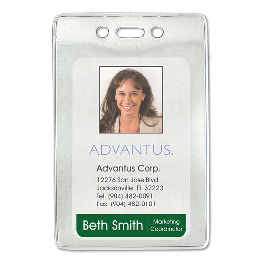 Advantus Security ID Badge Holders, Vertical, Pre-Punched for Chain/Clip, Clear, 2.63" x 4.38" Holder, 2.38" x 3.75" Insert, 50/Box (75419)