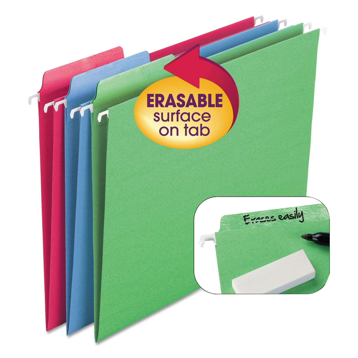 Smead Erasable Folders, Letter Size, 1/3-Cut Tabs, Assorted Colors, 18/Box (64031)