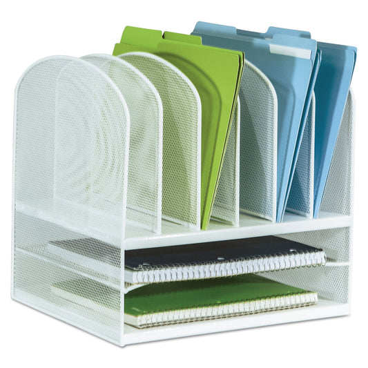 Safco Onyx Mesh Desk Organizer with Two Horizontal and Six Upright Sections, Letter Size Files, 13.25" x 11.5" x 13", White (3255WH)