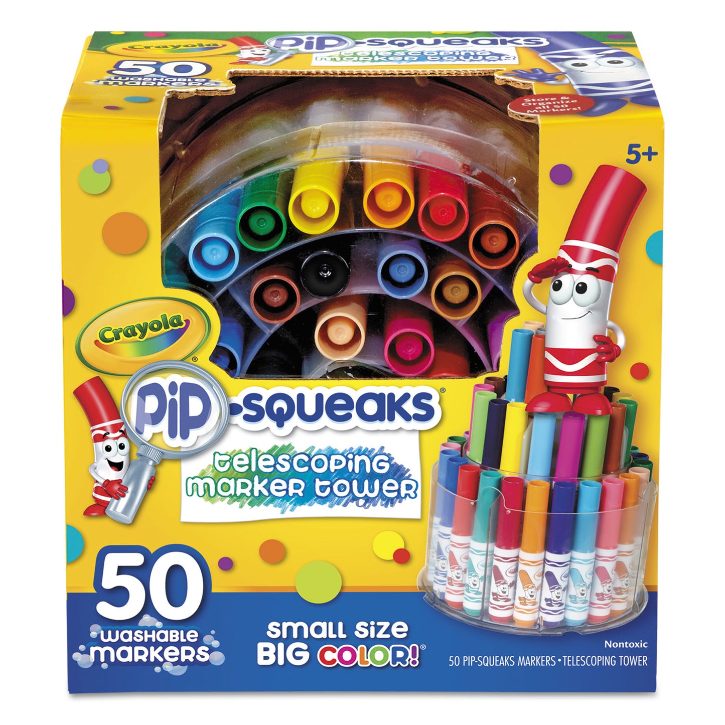 Crayola Pip-Squeaks Telescoping Marker Tower, Medium Bullet Tip, Assorted Colors, 50/Pack (588750)