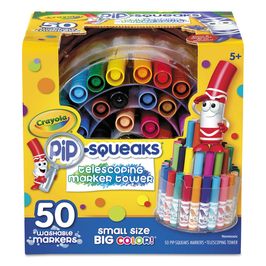 Crayola Pip-Squeaks Telescoping Marker Tower, Medium Bullet Tip, Assorted Colors, 50/Pack (588750)