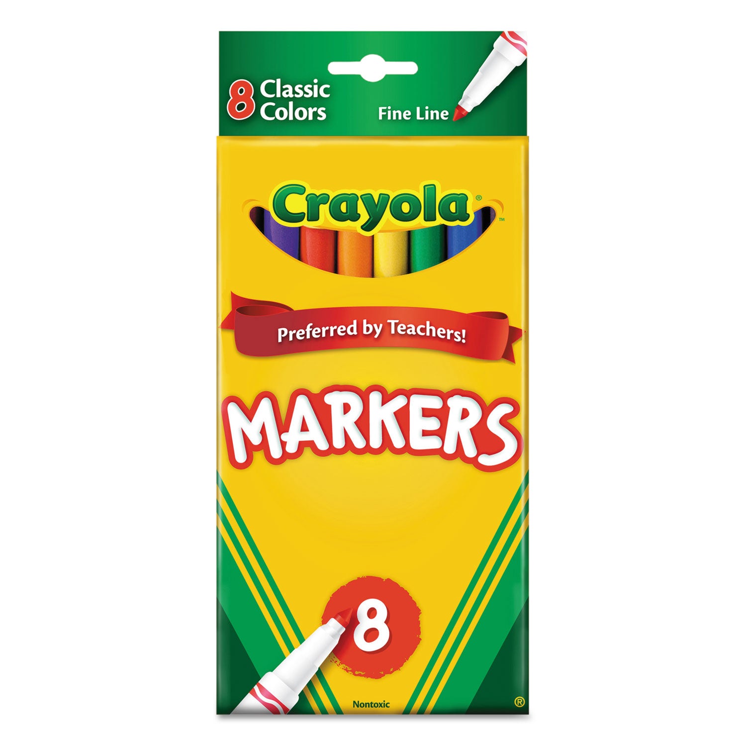 Crayola Non-Washable Marker, Fine Bullet Tip, Assorted Classic Colors, 8/Pack (587709)