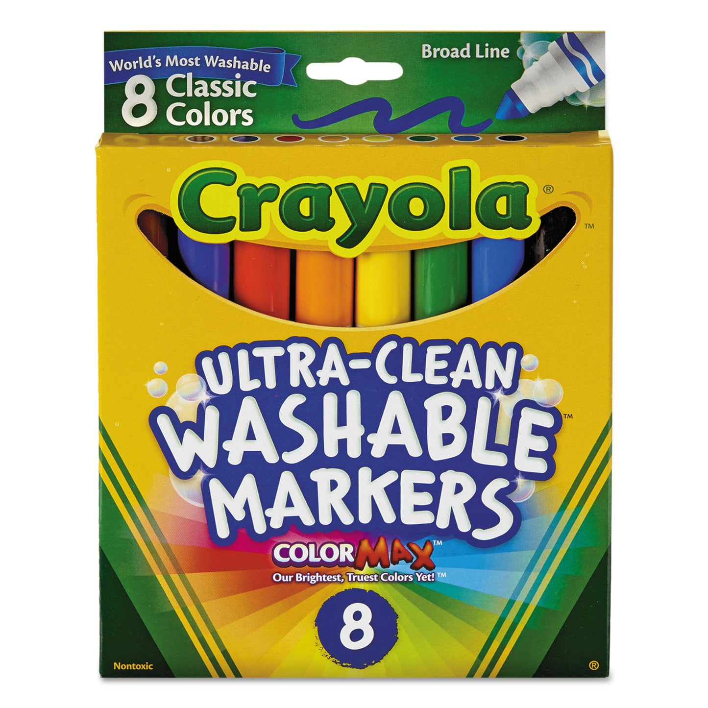 Crayola Ultra-Clean Washable Markers, Broad Bullet Tip, Assorted Colors, 8/Pack (587808)