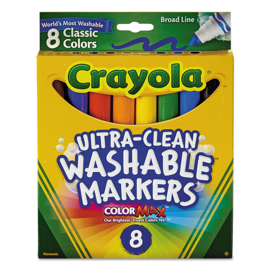 Crayola Ultra-Clean Washable Markers, Broad Bullet Tip, Assorted Colors, 8/Pack (587808)