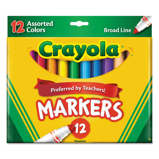 Crayola Non-Washable Marker, Broad Bullet Tip, Assorted Classic Colors, Dozen (587712)