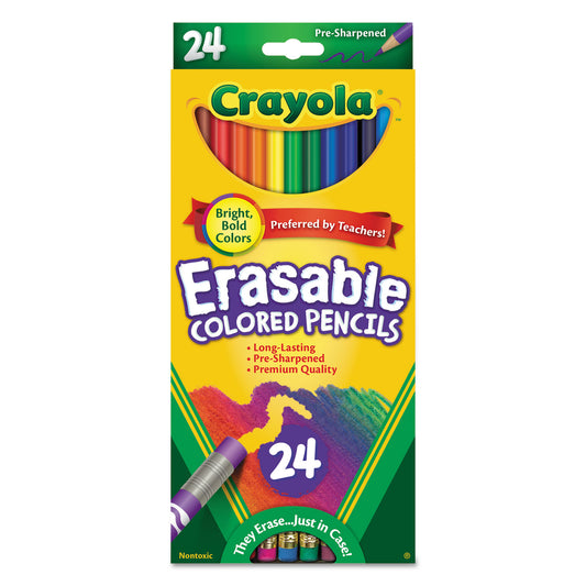 Crayola Erasable Color Pencil Set, 3.3 mm, 2B, Assorted Lead and Barrel Colors, 24/Pack (682424)