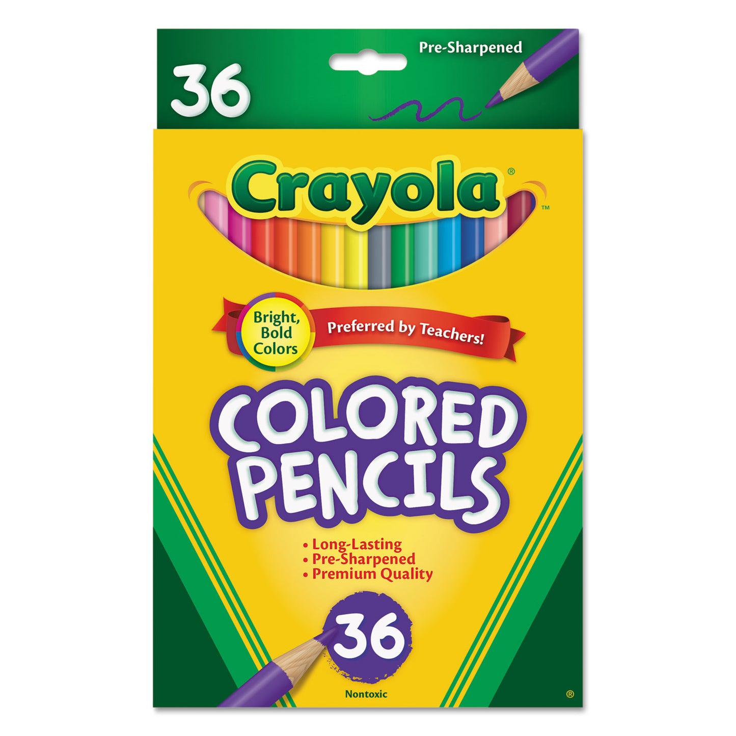 Crayola Short-Length Colored Pencil Set, 3.3 mm, 2B, Assorted Lead and Barrel Colors, 36/Pack (684036)