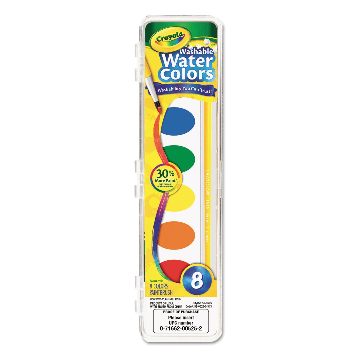 Crayola Washable Watercolor Paint, 8 Assorted Colors, Palette Tray (530525)