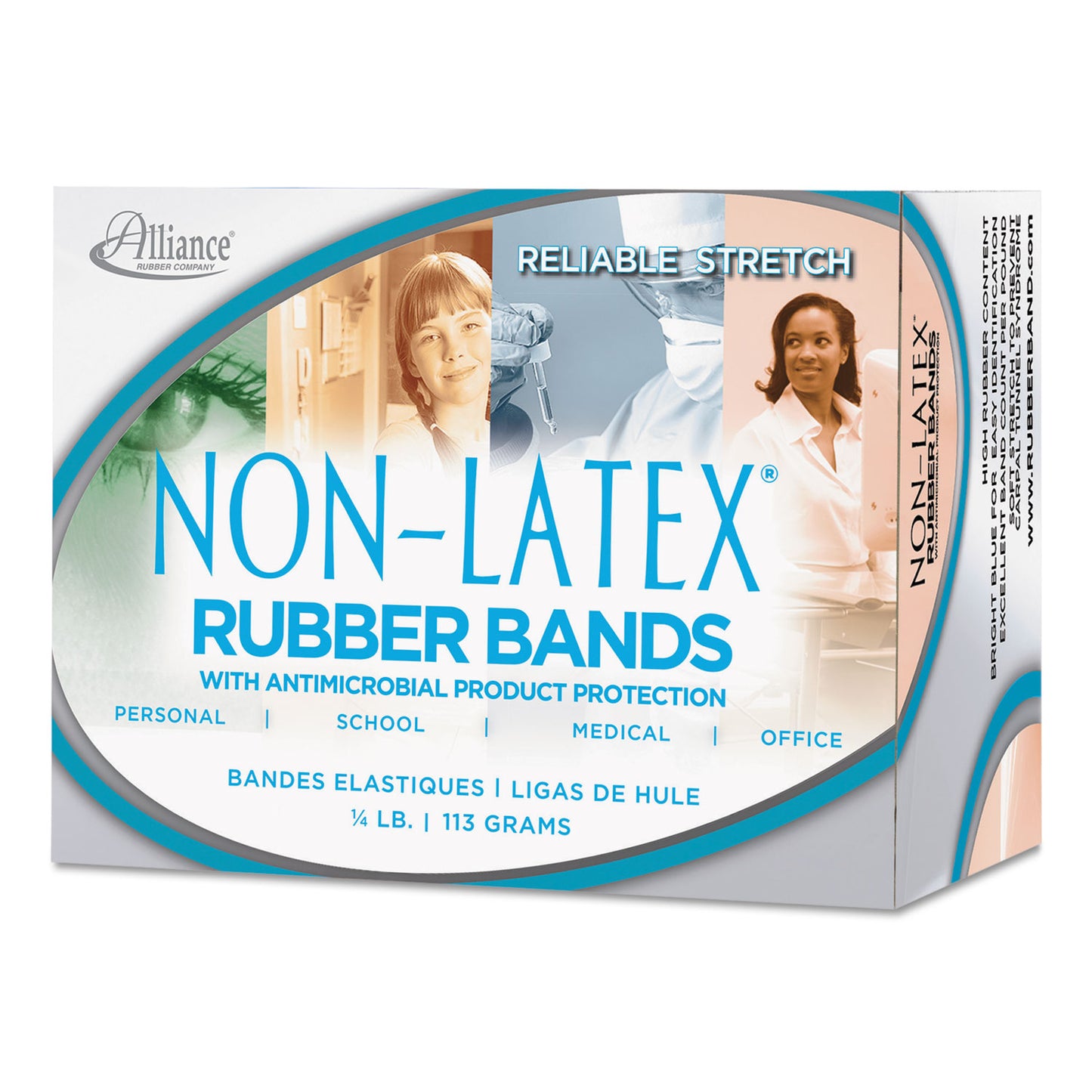 Alliance Antimicrobial Non-Latex Rubber Bands, Size 64, 0.04" Gauge, Cyan Blue, 4 oz Box, 95/Box (42649)