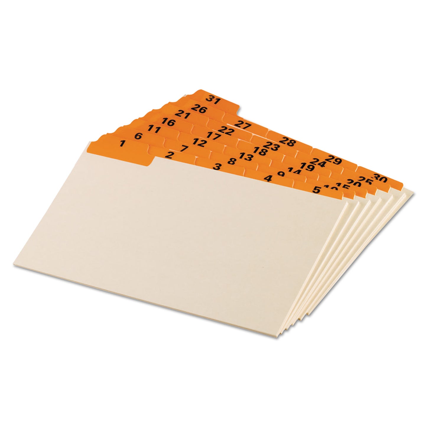 Oxford Manila Index Card Guides with Laminated Tabs, 1/5-Cut Top Tab, 1 to 31, 5 x 8, Manila, 31/Set (05832)