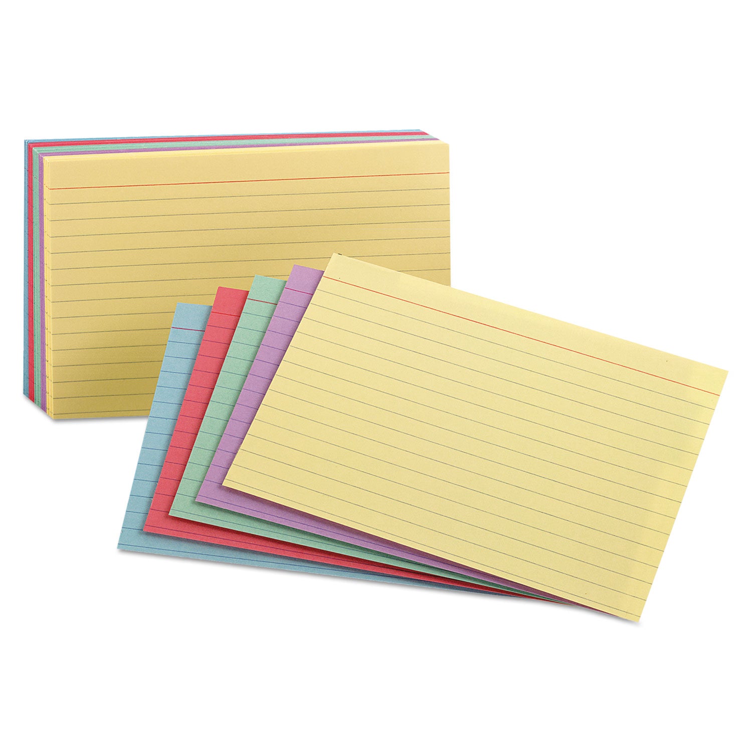 Oxford Ruled Index Cards, 3 x 5, Blue/Violet/Canary/Green/Cherry, 100/Pack (40280)