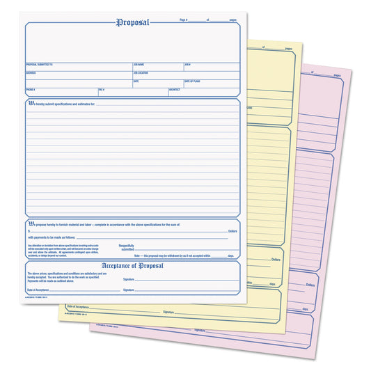 Adams Contractor Proposal Form, Three-Part Carbonless, 8.5 x 11.44, 50 Forms Total (NC3819)