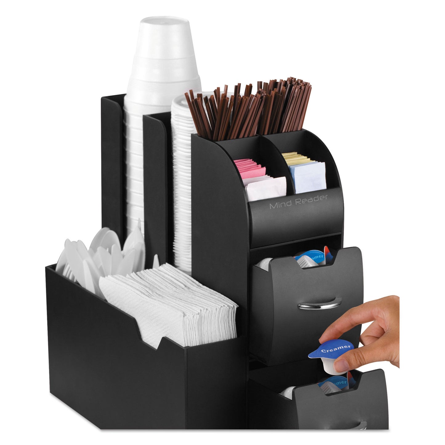 Mind Reader Coffee Condiment Caddy Organizer, 10 Compartments, 5.4 x 11 x 12.6, Black (CAD01BLK)