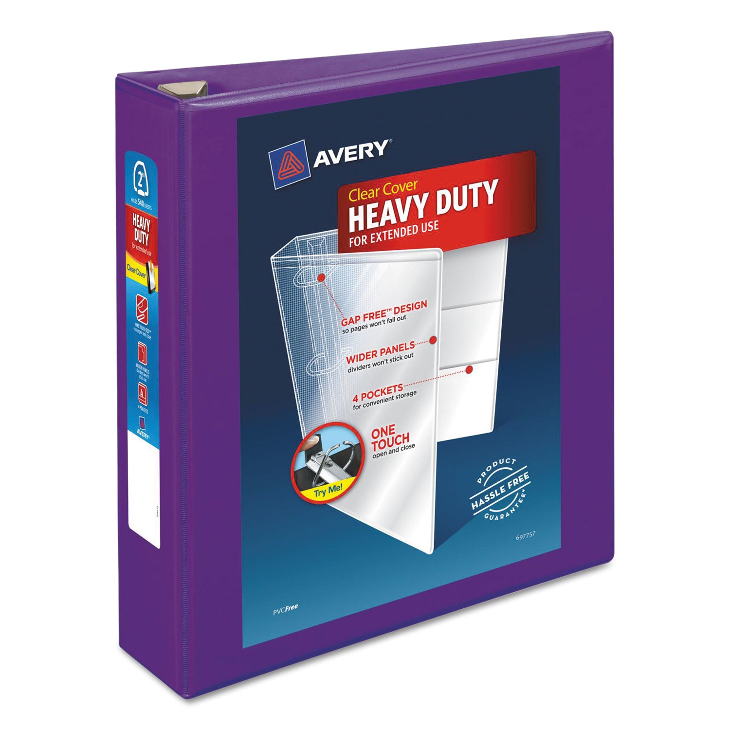 Avery Heavy-Duty View Binder with DuraHinge and One Touch EZD Rings, 3 Rings, 2" Capacity, 11 x 8.5, Purple (79777)