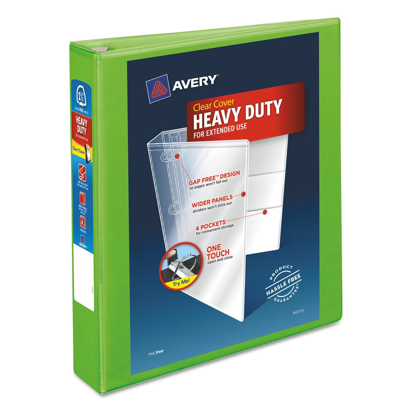 Avery Heavy-Duty View Binder with DuraHinge and One Touch EZD Rings, 3 Rings, 1.5" Capacity, 11 x 8.5, Chartreuse (79773)