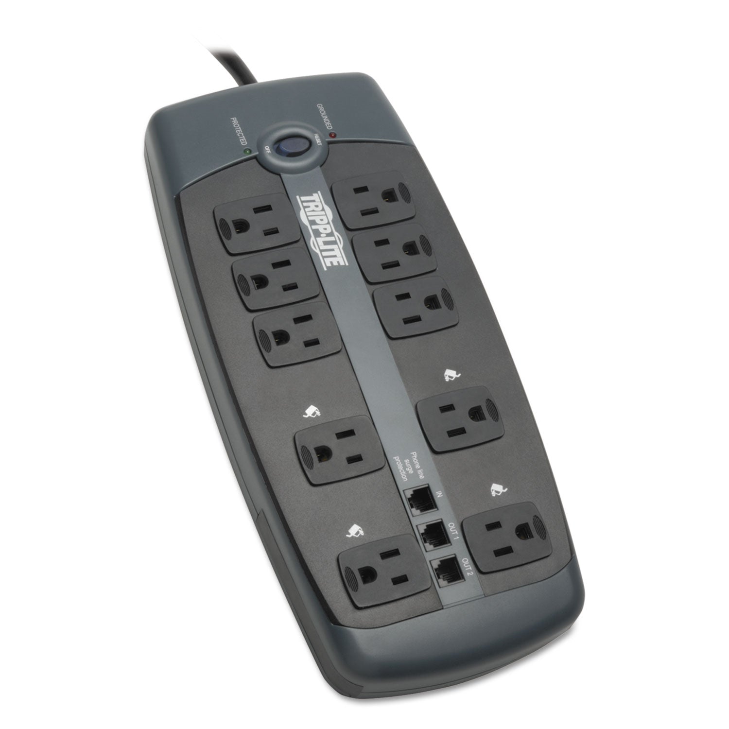 Tripp Lite Protect It! Surge Protector, 10 AC Outlets, 8 ft Cord, 2,395 J, Black (TLP1008TEL)