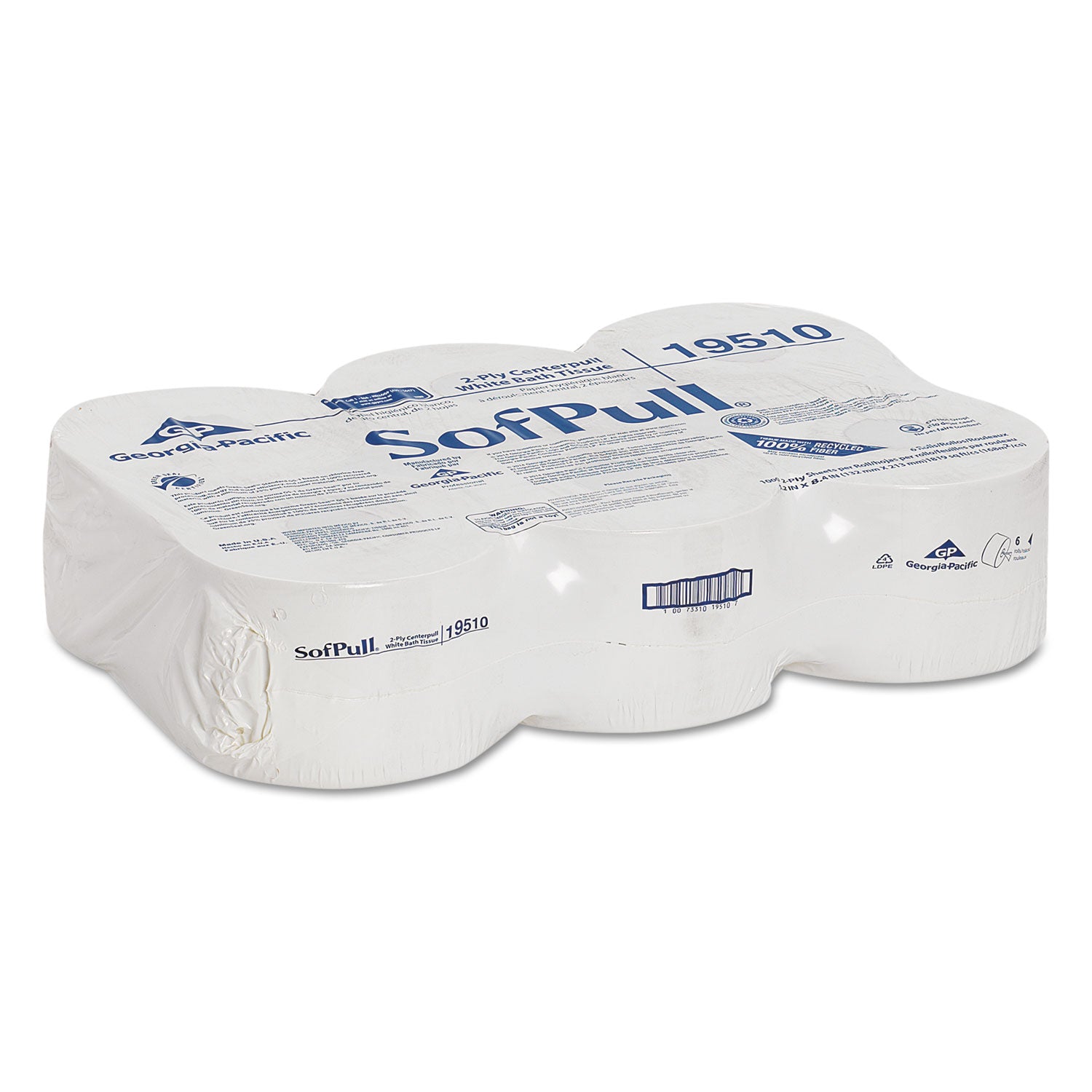 Georgia Pacific Professional High Capacity Center Pull Tissue, Septic Safe, 2-Ply, White, 1,000/Roll, 6 Rolls/Carton (19510)