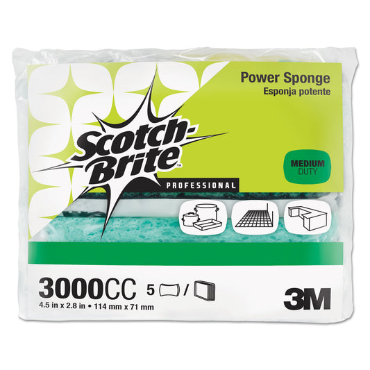 Scotch-Brite Power Sponge, 2.8 x 4.5, 0.6" Thick, Blue/Teal, 5/Pack (3000CC)