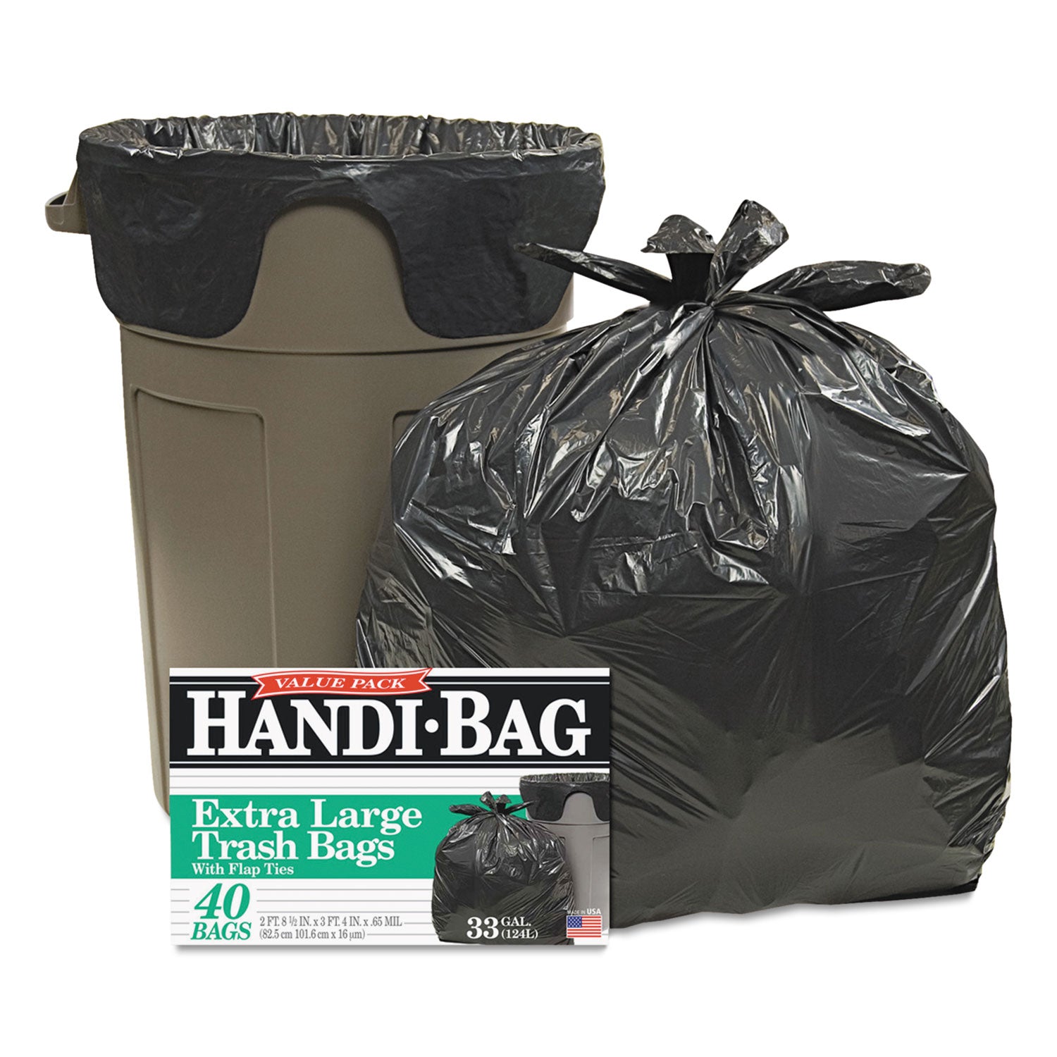 Handi-Bag Super Value Pack Can Liners, 33 gal, 0.65 mil, 32.5" x 40", Black, 40/Box (HAB6FTL40)