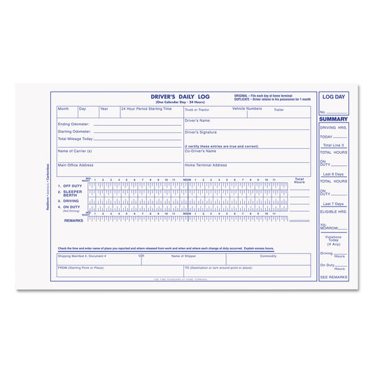 Rediform Driver's Daily Log Book, Two-Part Carbonless, 8.75 x 5.38, 31 Forms Total (S5031NCL)