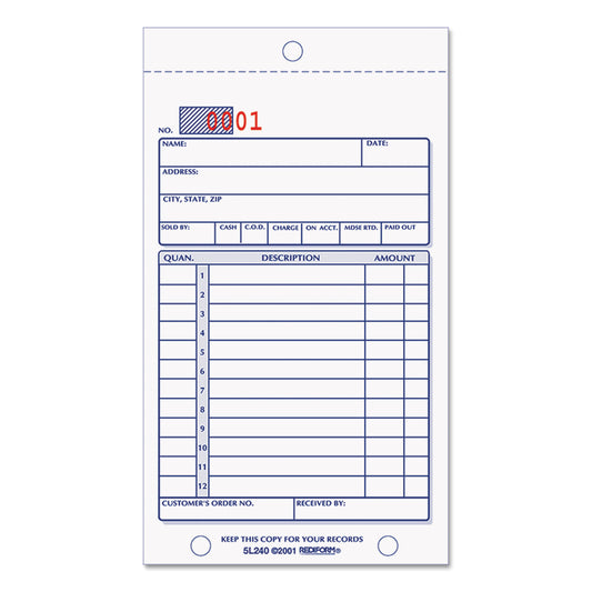 Rediform Sales Book, 12 Lines, Two-Part Carbonless, 3.63 x 6.38, 50 Forms Total (5L240)