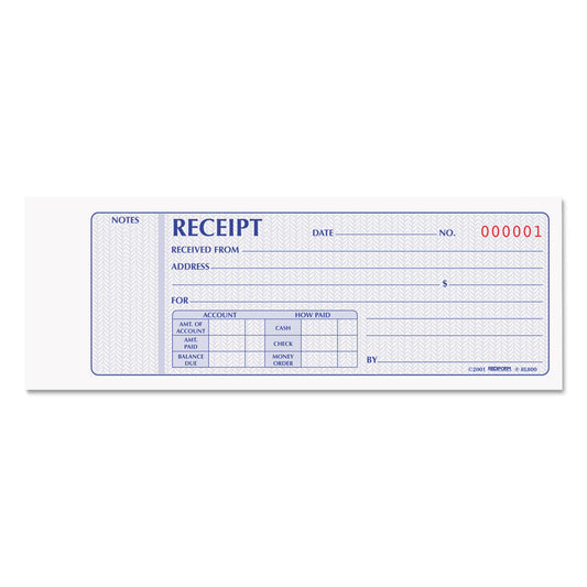 Rediform Receipt Book, Two-Part Carbonless, 7 x 2.75, 4 Forms/Sheet, 100 Forms Total (8L800)