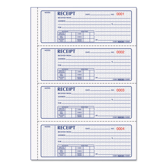 Rediform Money Receipt Book, FormGuard Cover, Three-Part Carbonless, 7 x 2.75, 4 Forms/Sheet, 100 Forms Total (8L808R)