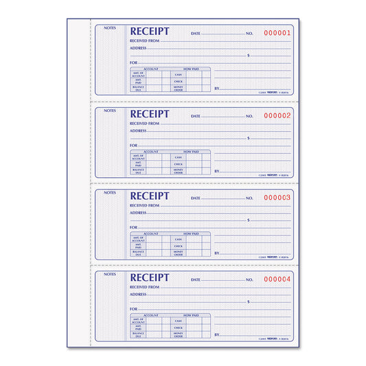 Rediform Receipt Book, Two-Part Carbonless, 7 x 2.75, 4 Forms/Sheet, 400 Forms Total (8L816)