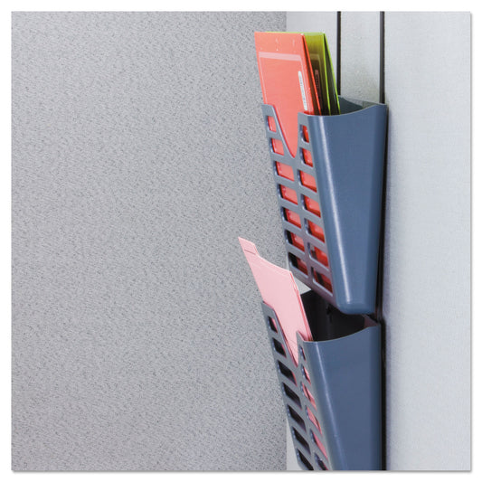 Universal Recycled Plastic Cubicle Triple File Pocket, Cubicle Pins Mount, 13.5 x 4.75 x 28, Charcoal (08163)