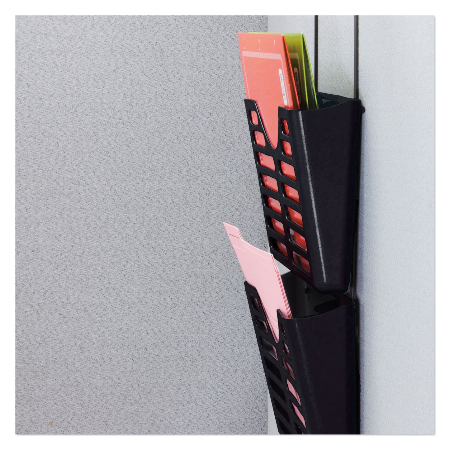 Officemate VerticalMate Cubicle Wall File Pocket, 3 Sections, Letter Size, 13.5" x 6" x 28", Charcoal, 3/Pack (29314)